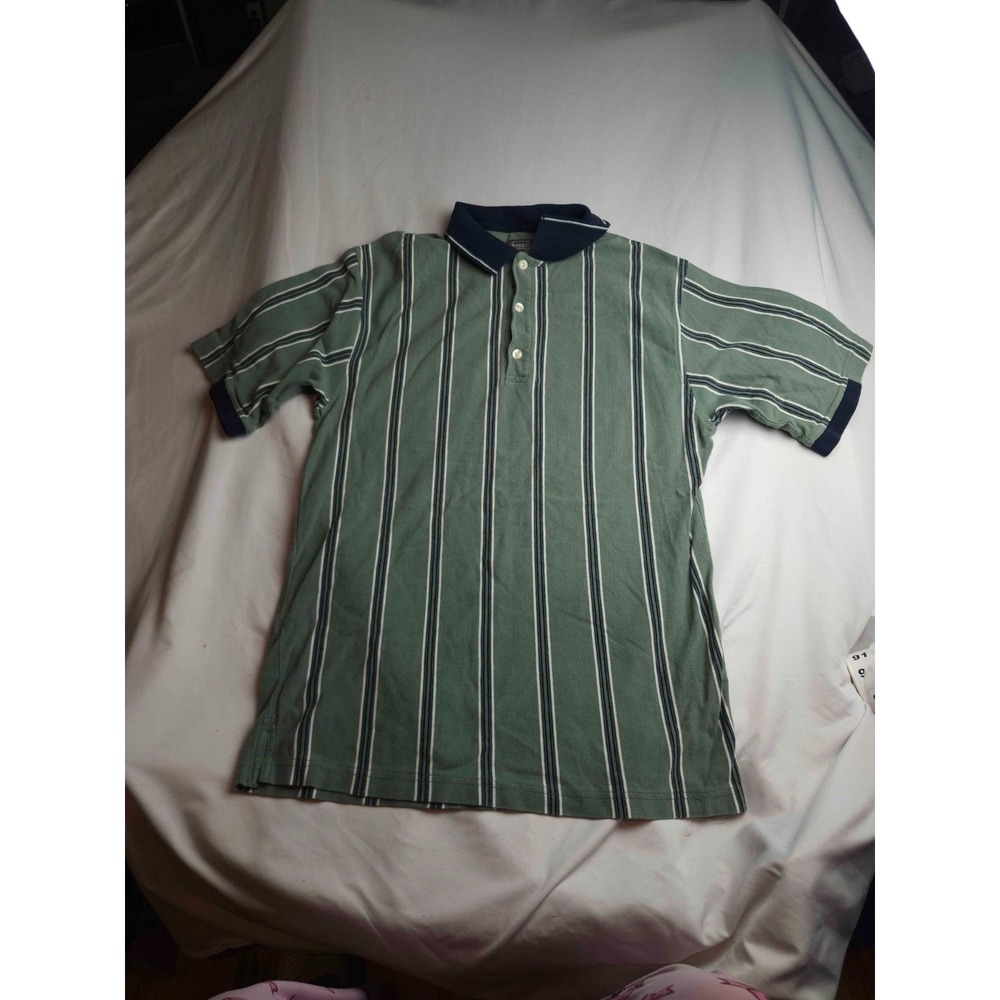 Vintage 90s Y2K Haggar Golf Polo Shirt Mens L Green Striped Retro Preppy Sporty